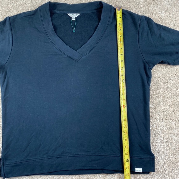 Orvis Women's V Neck Short Sleeve Sweatshirt Pullover Black - Picture 5 of 8